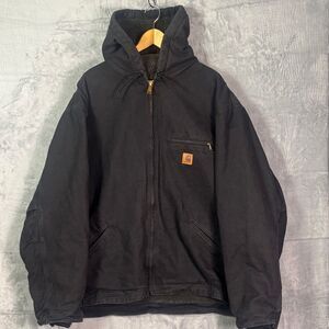 Vintage Carhartt Black Duck Sherpa Lined Full Zip Hooded Jacket J141 Size 3XL